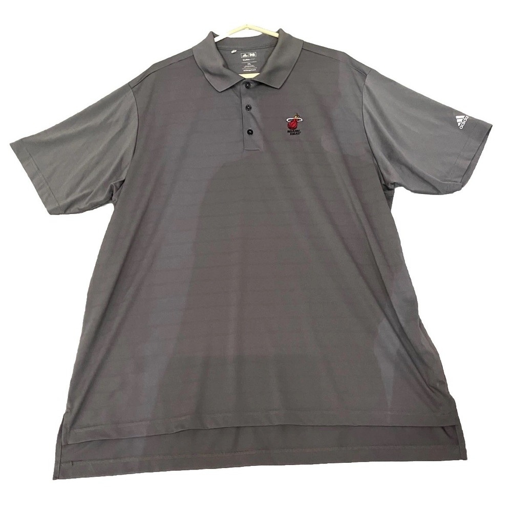 Adidas Climalite Polo Shirt Men 2XL Gray Miami Heat Side Slit Tennis Resort Wear